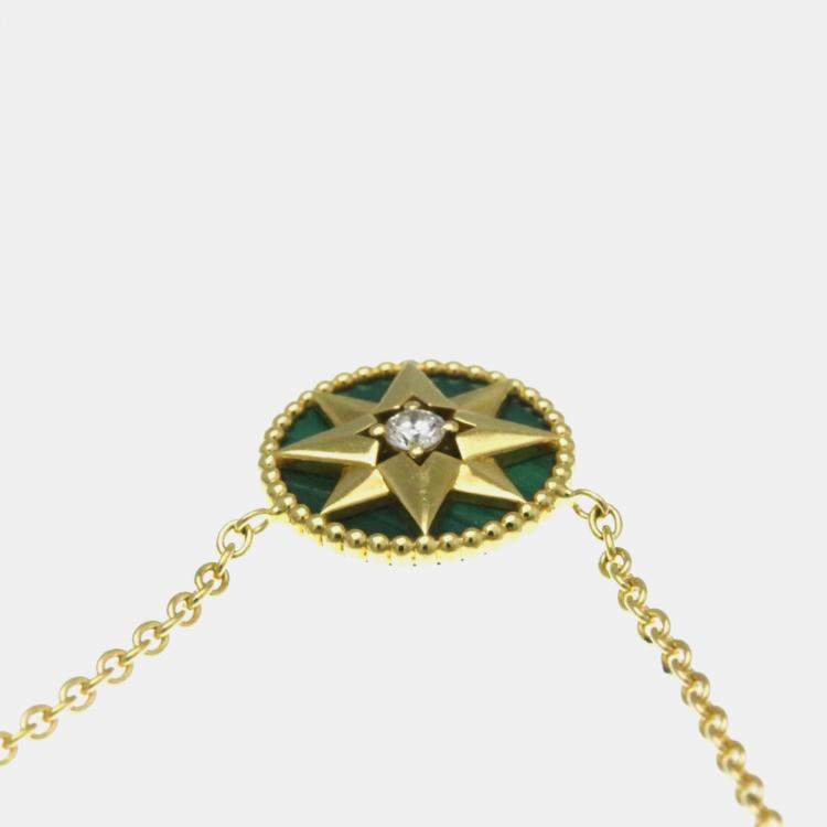 Pre Owned Christian Dior Rose des Vents 18K Yellow Gold Malachite Pendant Necklace