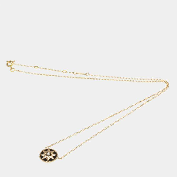 Pre Owned Christian Dior Rose des Vents18K  Pink Gold Diamond Onyx Pendant Necklace