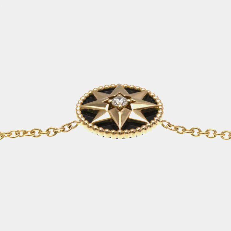 Pre Owned Christian Dior Rose des Vents18K  Pink Gold Diamond Onyx Pendant Necklace