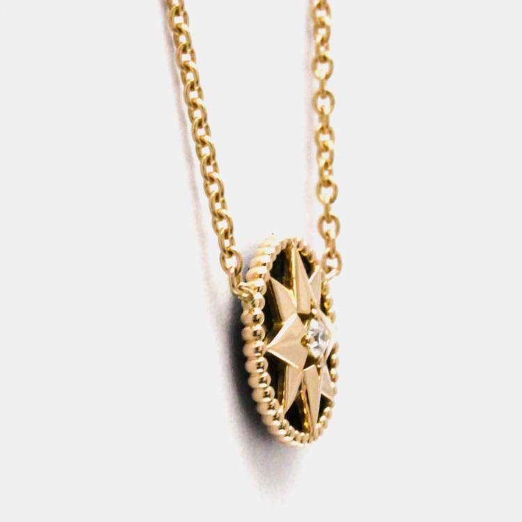 Pre Owned Christian Dior Rose des Vents18K  Pink Gold Diamond Onyx Pendant Necklace