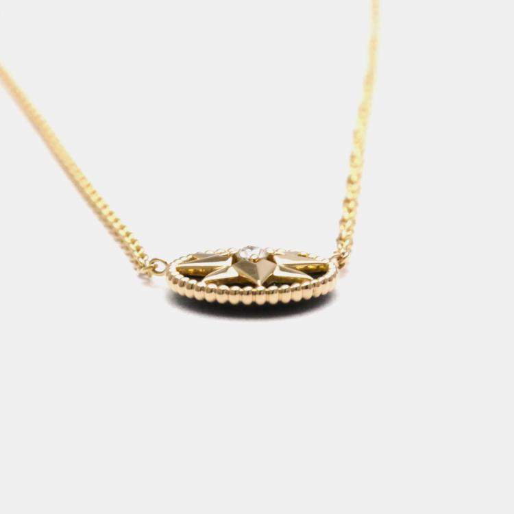 Pre Owned Christian Dior Rose des Vents18K  Pink Gold Diamond Onyx Pendant Necklace