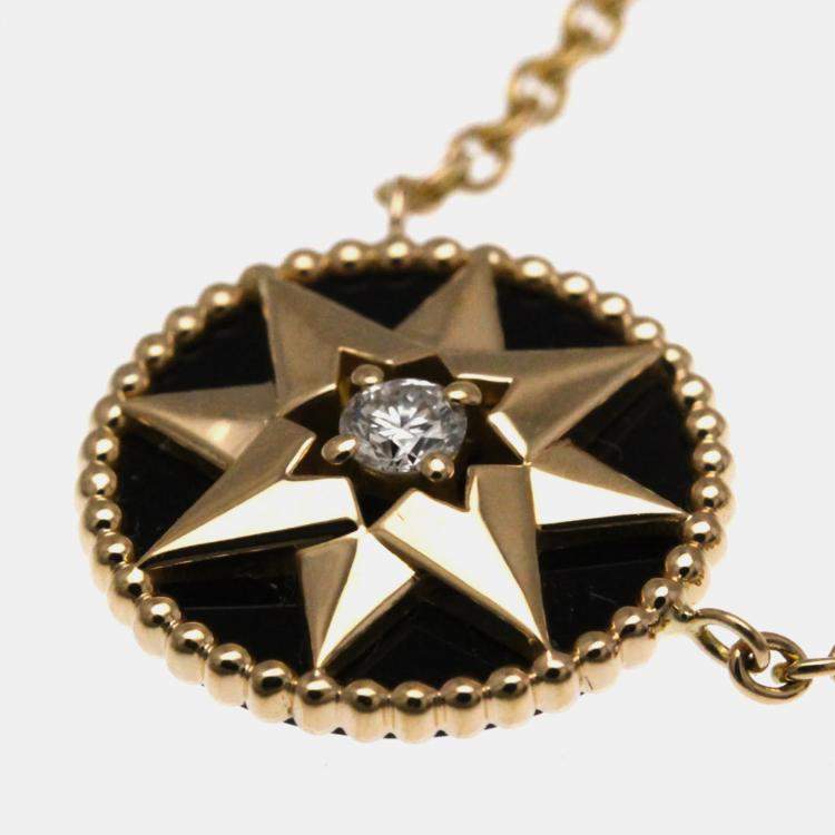 Pre Owned Christian Dior Rose des Vents18K  Pink Gold Diamond Onyx Pendant Necklace