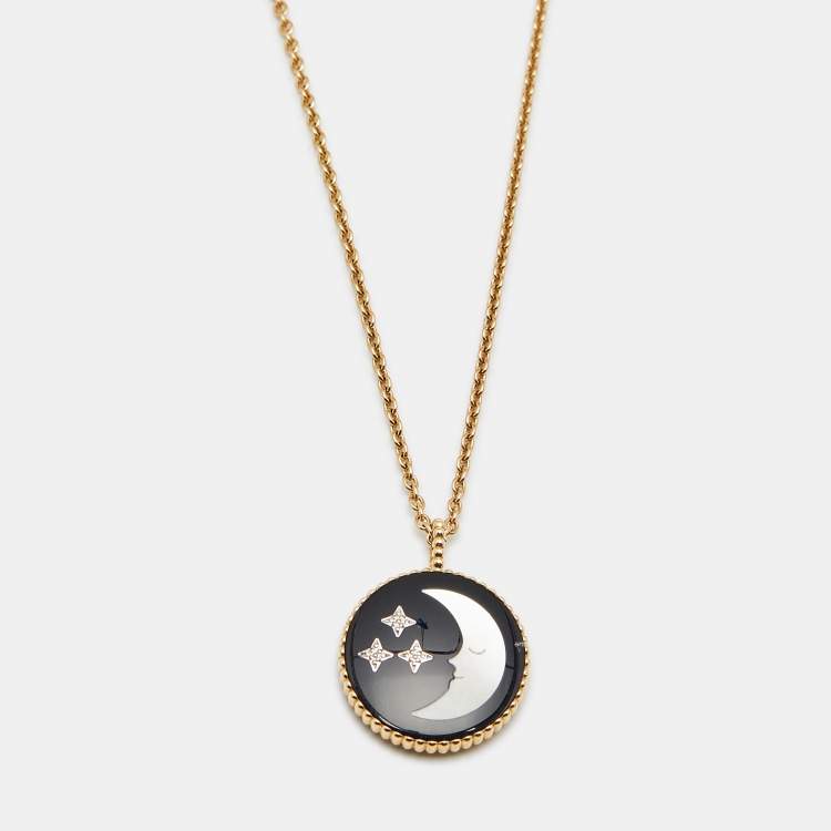 Pre Owned Dior Céleste Onyx Mother of Pearl Diamond 18k Yellow Gold Pendant Necklace