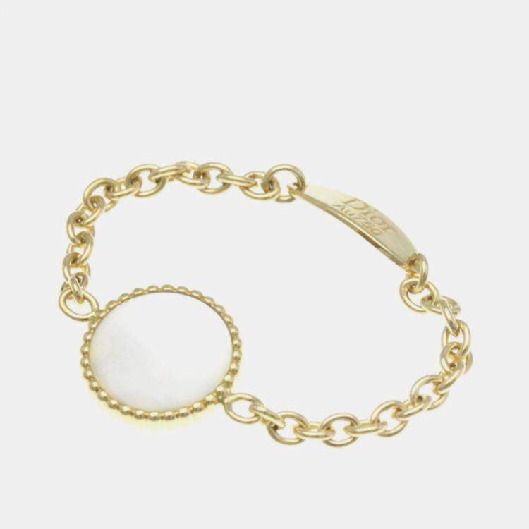 Pre Owned Christian Dior Rose Des Vents Ring Yellow Gold 18K Diamond Mother Of Pearl Band Ring Gold