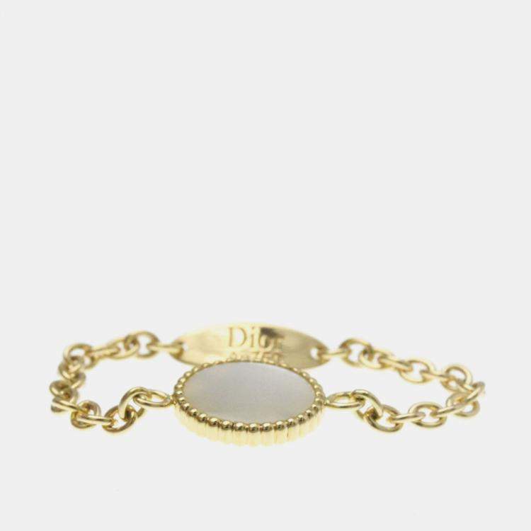 Pre Owned Christian Dior Rose Des Vents Ring Yellow Gold 18K Diamond Mother Of Pearl Band Ring Gold