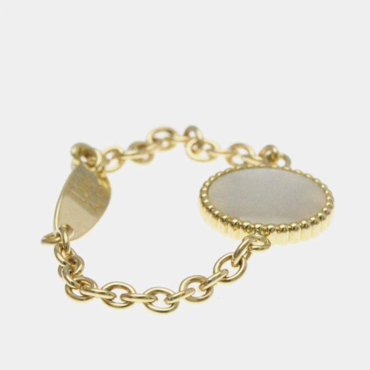 Pre Owned Christian Dior Rose Des Vents Ring Yellow Gold 18K Diamond Mother Of Pearl Band Ring Gold