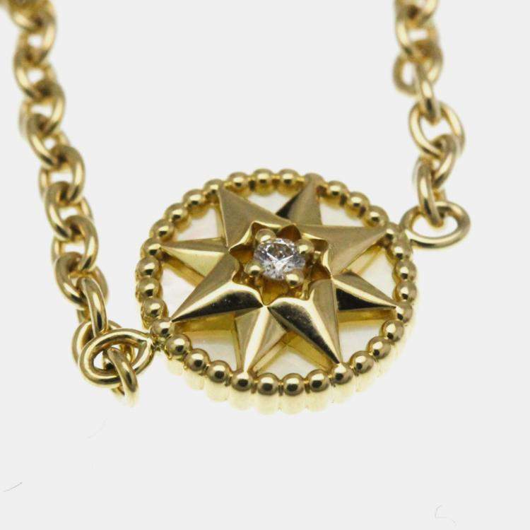 Pre Owned Christian Dior Rose Des Vents Ring Yellow Gold 18K Diamond Mother Of Pearl Band Ring Gold