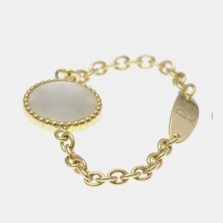 Pre Owned Christian Dior Rose Des Vents Ring Yellow Gold 18K Diamond Mother Of Pearl Band Ring Gold