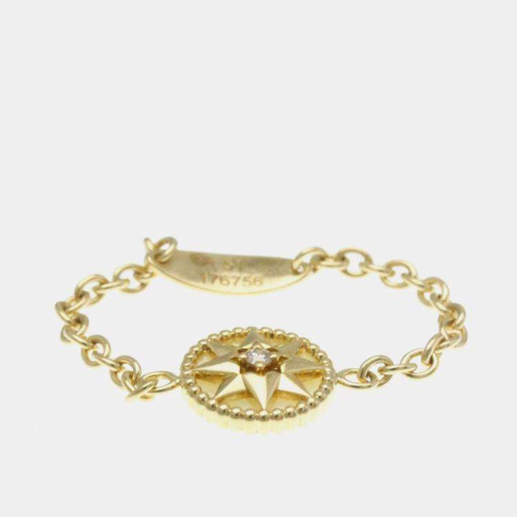 Pre Owned Christian Dior Rose Des Vents Ring Yellow Gold 18K Diamond Mother Of Pearl Band Ring Gold