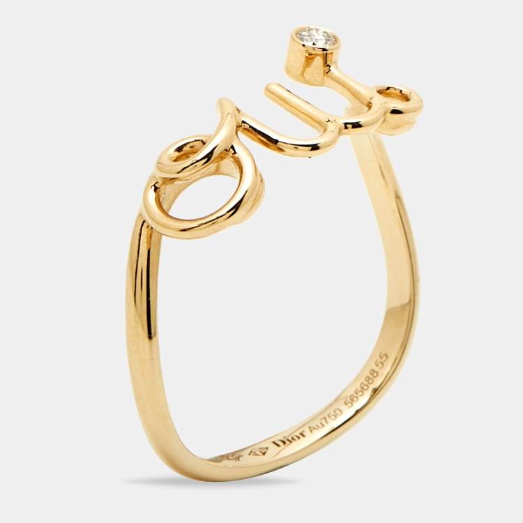 Pre Owned Dior Oui Diamond 18k Yellow Gold Ring Size 55