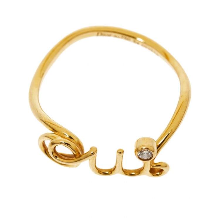 Pre Owned Dior Oui Diamond 18K Yellow Gold Ring Size 54