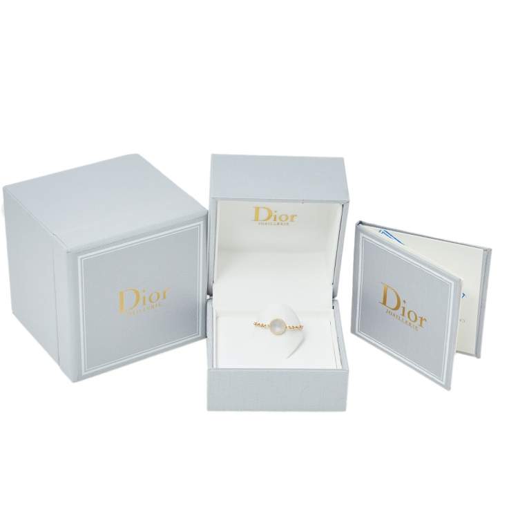 Pre Owned Dior Rose Des Vents Diamond Mother of Pearl 18K Yellow Gold Chain Ring Size 55