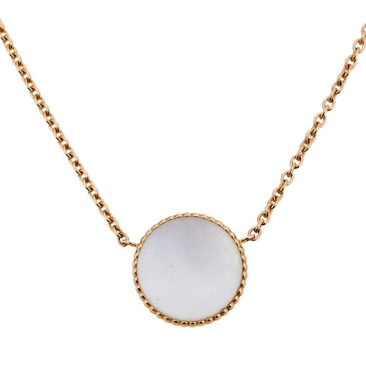 Pre Owned Dior Rose Des Vents Diamond Mother of Pearl 18K Yellow Gold Pendant Necklace