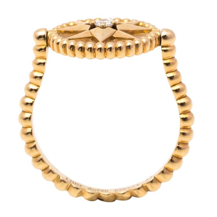 Pre Owned Dior Rose Des Vents 18K Yellow Gold Diamond & Mother of Pearl Ring Size 53