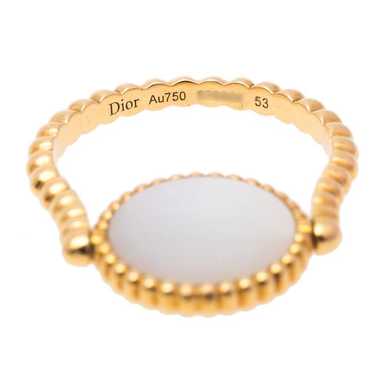 Pre Owned Dior Rose Des Vents 18K Yellow Gold Diamond & Mother of Pearl Ring Size 53