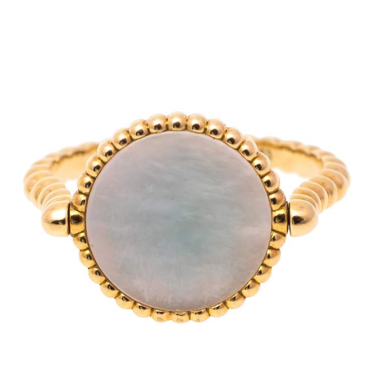 Pre Owned Dior Rose Des Vents 18K Yellow Gold Diamond & Mother of Pearl Ring Size 53