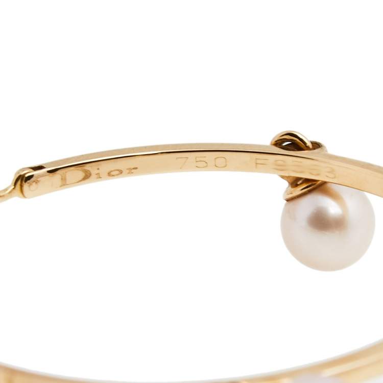 Pre Owned Dior Cultured Pearl 18k Rose Gold Hoop Earrings 