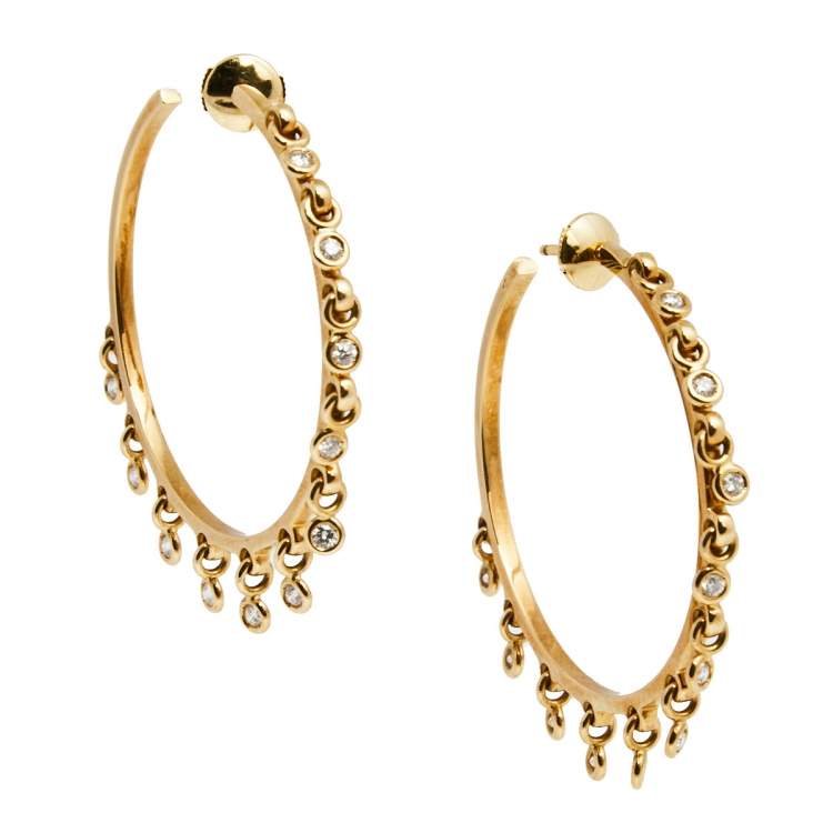 Pre Owned Dior Coquin Diamond 18k Yellow Gold Hoop Earrings