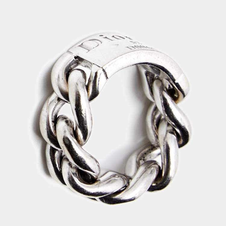 Pre Owned Dior Gourmette 18k White Gold Link Ring Size 52