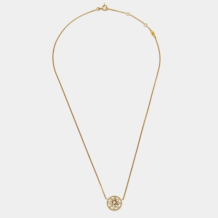 Pre Owned Dior Rose de Vents Mother of Pearl Diamond 18K Yellow Gold Pendant Necklace