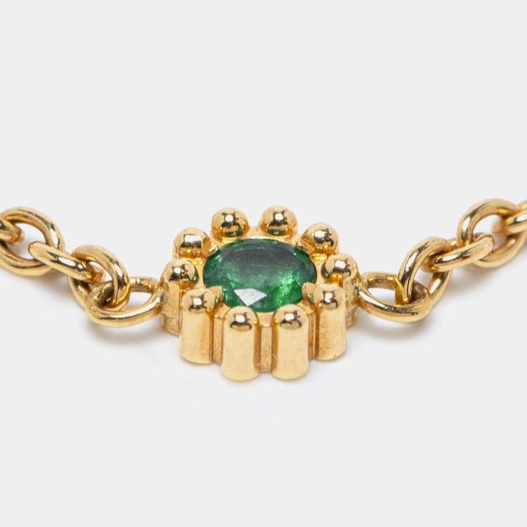 Pre Owned Dior Mimirose Emerald 18k Yellow Gold Ring Size 52