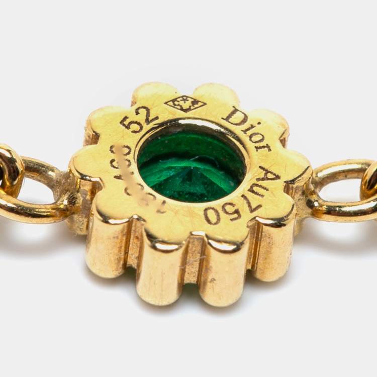 Pre Owned Dior Mimirose Emerald 18k Yellow Gold Ring Size 52