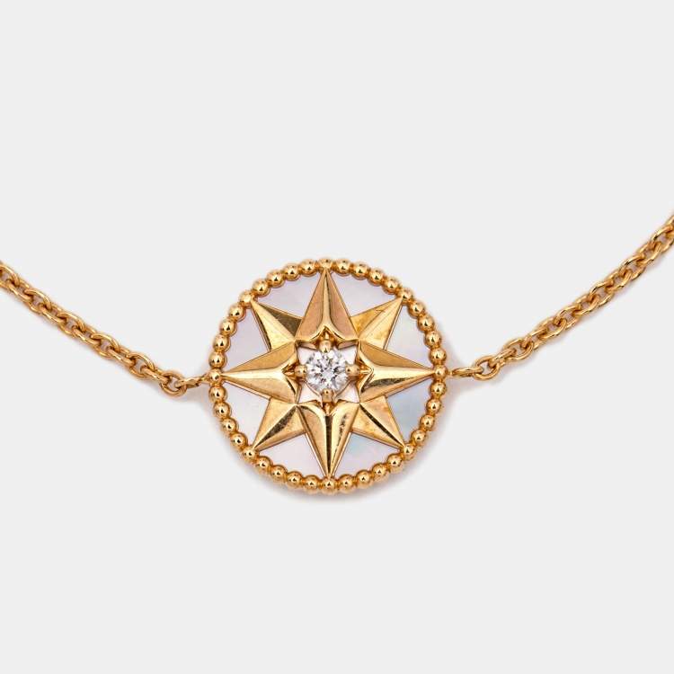 Pre Owned Dior Rose Des Vents Mother of Pearl Diamond 18k Yellow Gold Bracelet