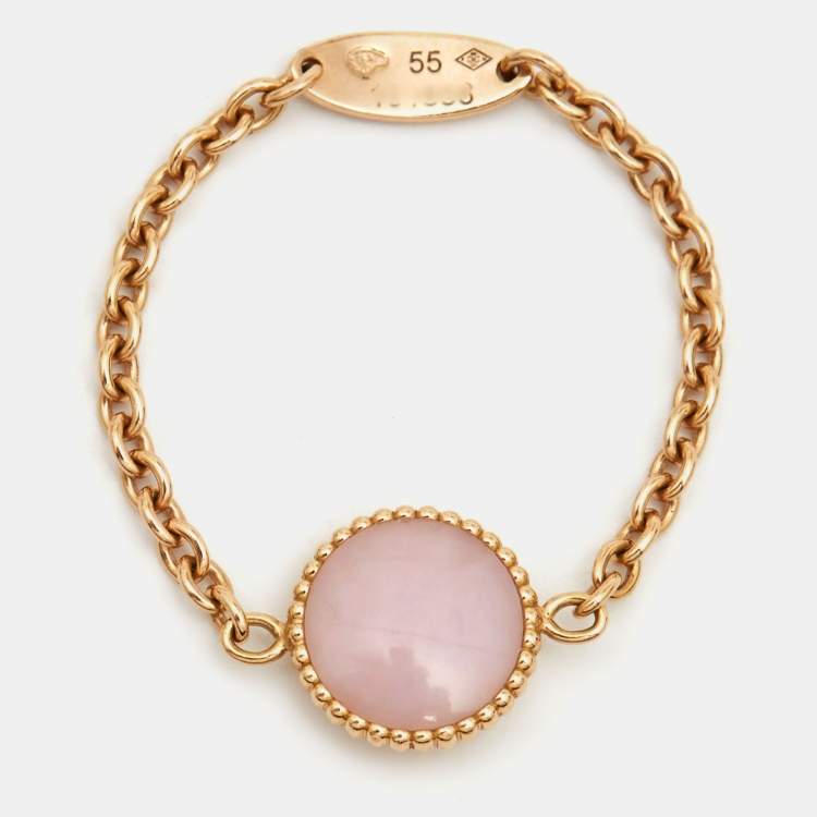 Pre Owned Dior Rose Des Vents Pink Opal Diamond 18k Rose Gold Ring Size 57