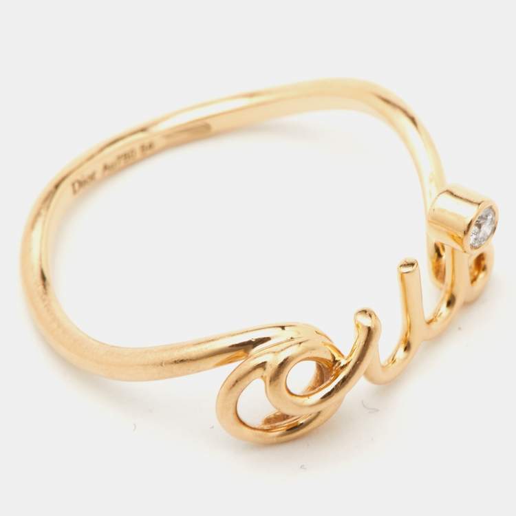 Pre Owned Dior Oui Diamond 18k Yellow Gold Ring Size 54