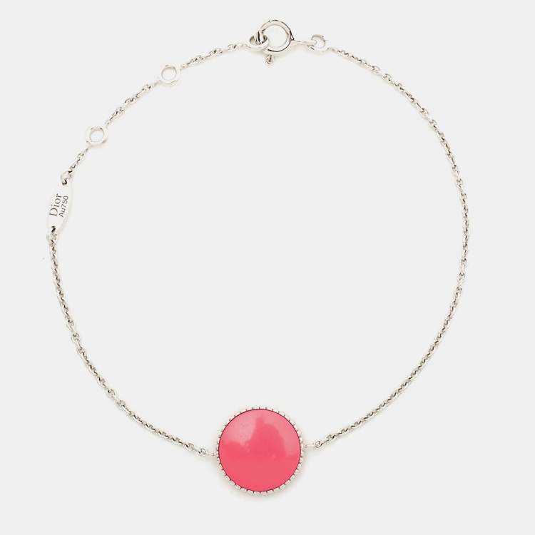 Pre Owned Dior Rose Des Vents Diamond Pink Ceramic Lacquer 18K White Gold Bracelet