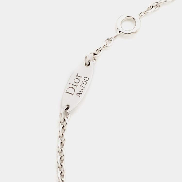 Pre Owned Dior Rose Des Vents Diamond Pink Ceramic Lacquer 18K White Gold Bracelet