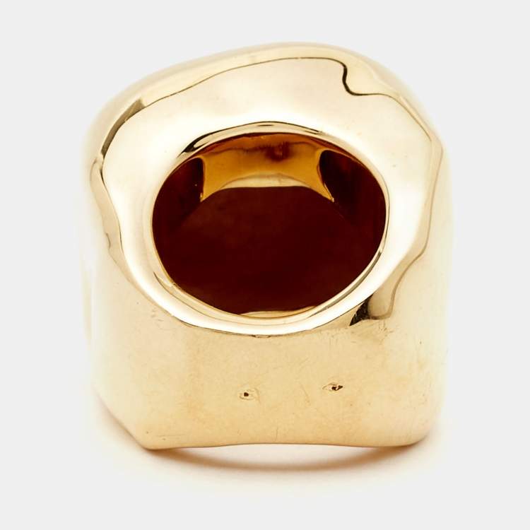Pre Owned Dior Nougat 18k Yellow Gold Ring Size 51
