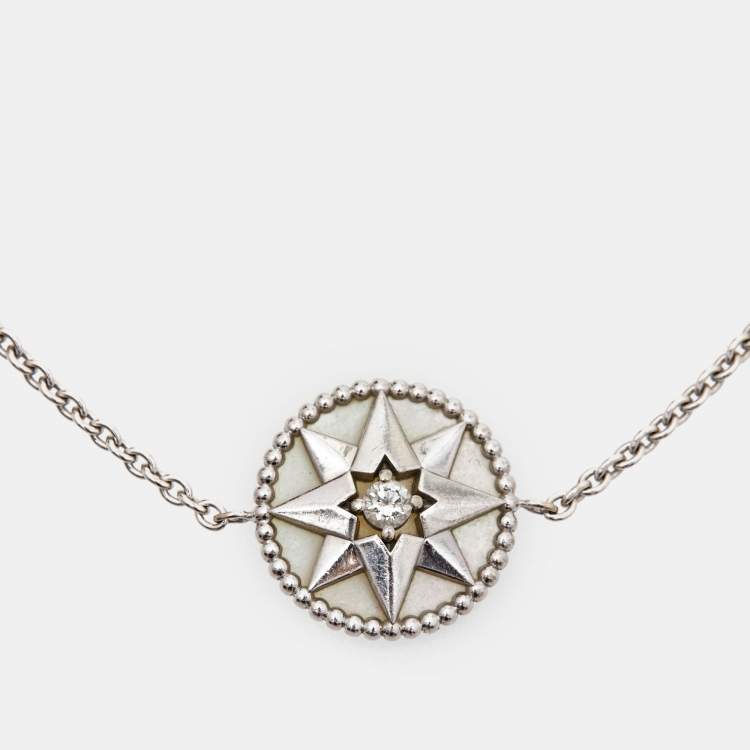 Pre Owned Dior Rose Des Vents Mother of Pearl Diamond 18k White Gold Bracelet
