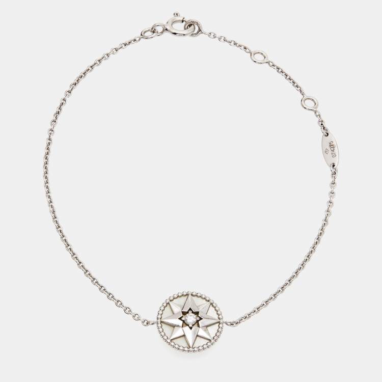 Pre Owned Dior Rose Des Vents Mother of Pearl Diamond 18k White Gold Bracelet
