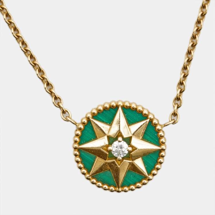 مملوكة مسبقًا Dior Rose Des Vents Malachite Diamond 18k Yellow Gold Necklace