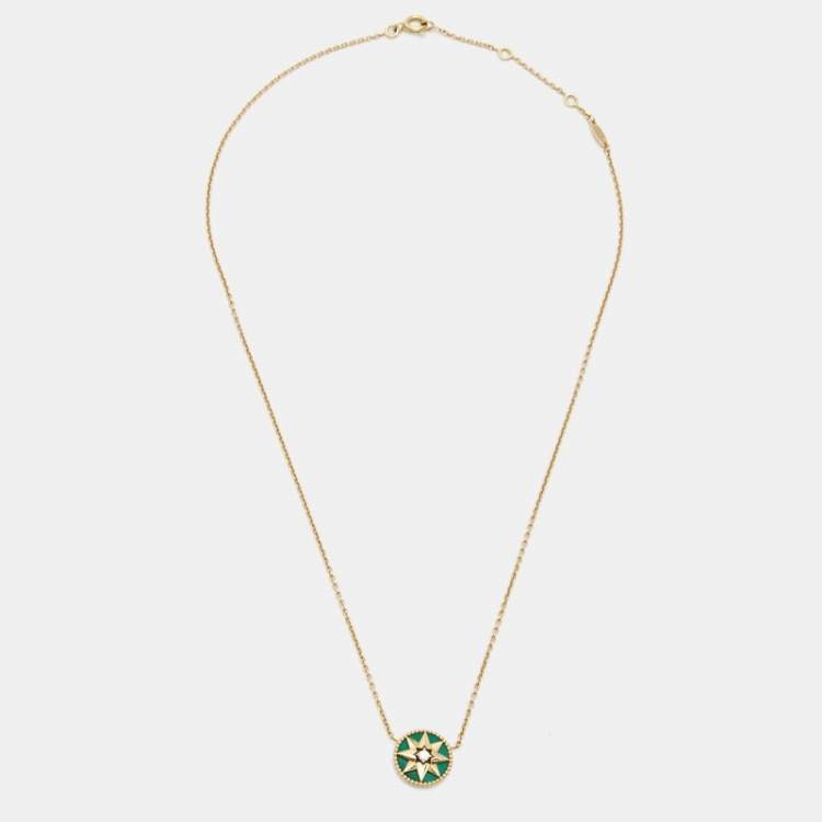 مملوكة مسبقًا Dior Rose Des Vents Malachite Diamond 18k Yellow Gold Necklace