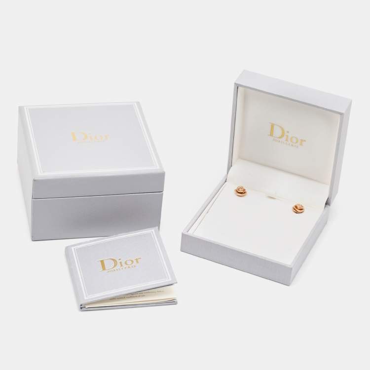 Pre Owned Dior Small Rose Couture Diamond 18k Rose Gold Earrings
