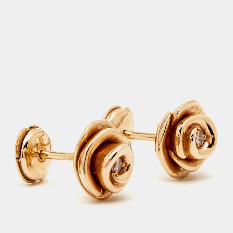 Pre Owned Dior Small Rose Couture Diamond 18k Rose Gold Earrings