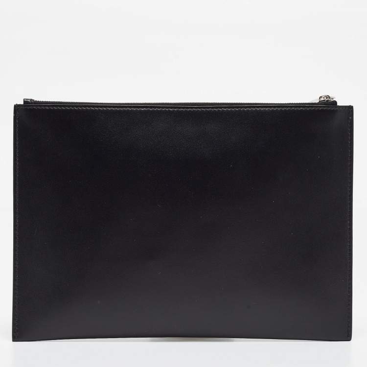Pre Owned Dior Black Leather Logo Slim Pouch 