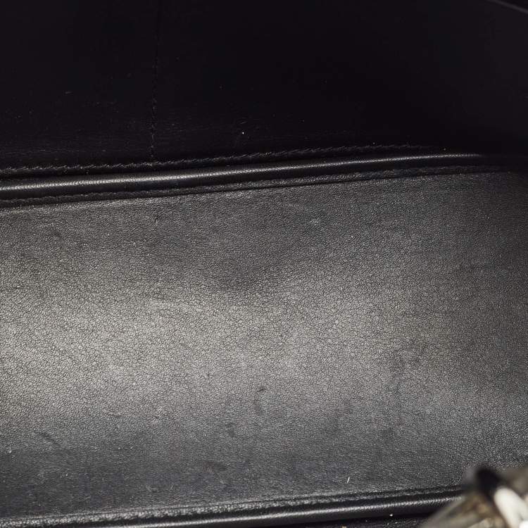 Pre Owned Dior Black/Silver Tweed and Leather Small Diorissimo Patch Tote