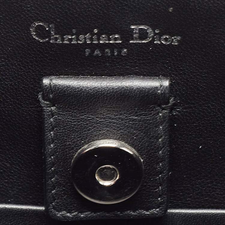 Pre Owned Dior Black/Silver Tweed and Leather Small Diorissimo Patch Tote