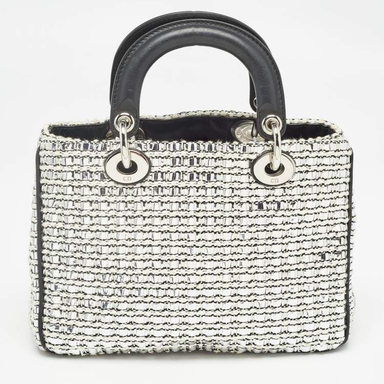 Pre Owned Dior Black/Silver Tweed and Leather Small Diorissimo Patch Tote