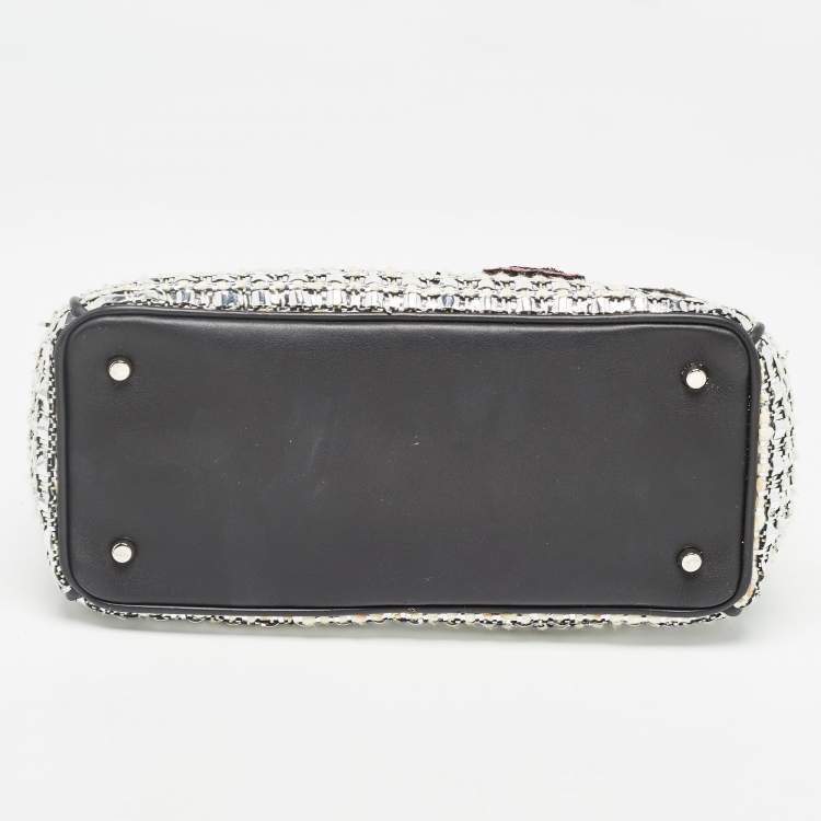 Pre Owned Dior Black/Silver Tweed and Leather Small Diorissimo Patch Tote