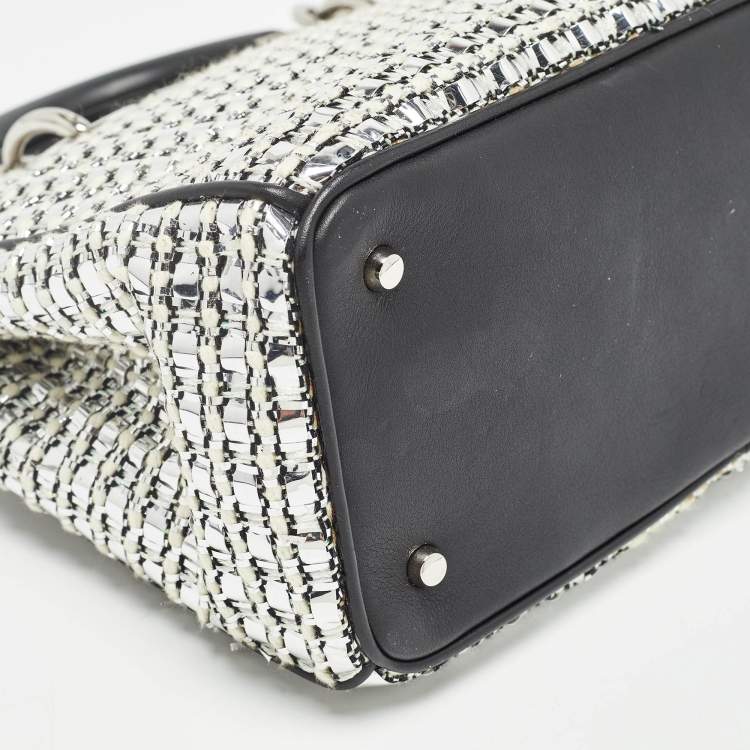 Pre Owned Dior Black/Silver Tweed and Leather Small Diorissimo Patch Tote
