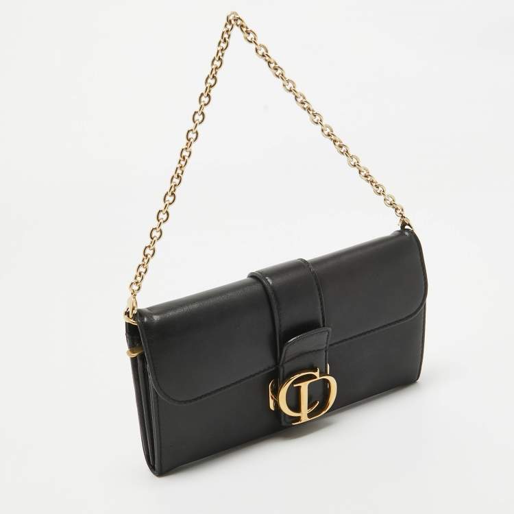 Pre Owned Dior Black Leather Montaigne 30 Wallet on Chain