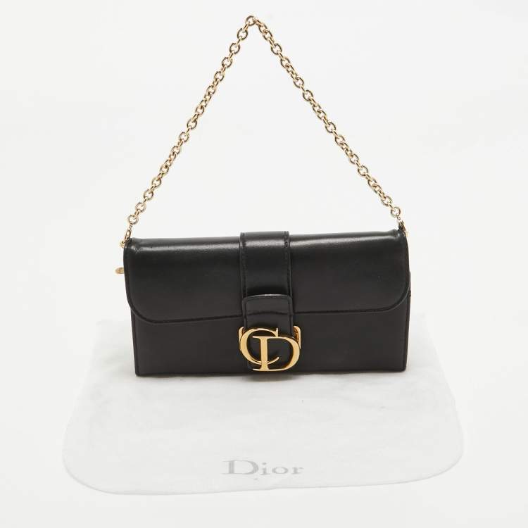 Pre Owned Dior Black Leather Montaigne 30 Wallet on Chain
