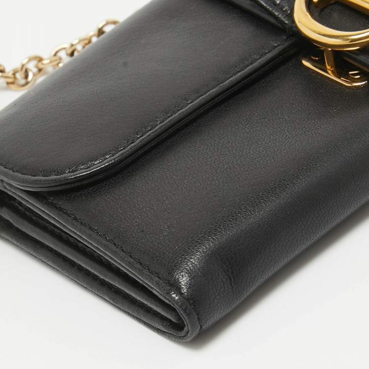 Pre Owned Dior Black Leather Montaigne 30 Wallet on Chain