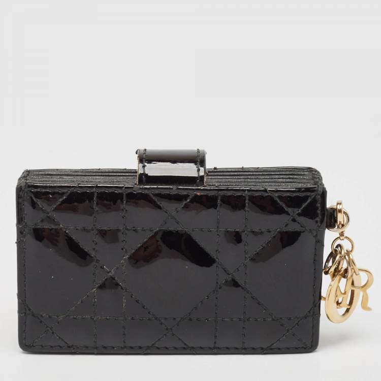 مملوكة مسبقًا Dior Black Cannage Patent Leather Lady Dior 5 Gusset Card Holder