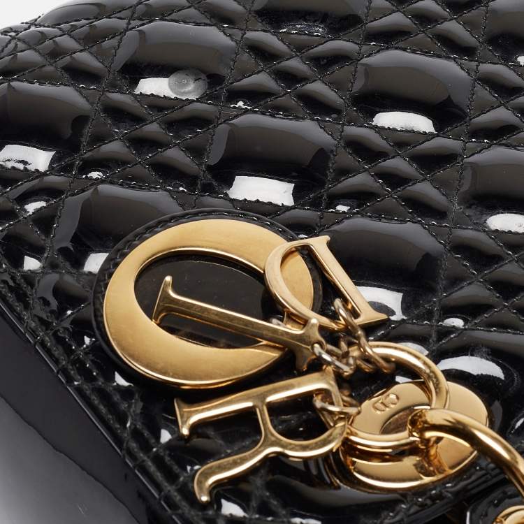 Pre Owned Dior Black Cannage Patent Leather Medium Lady Dior Tote