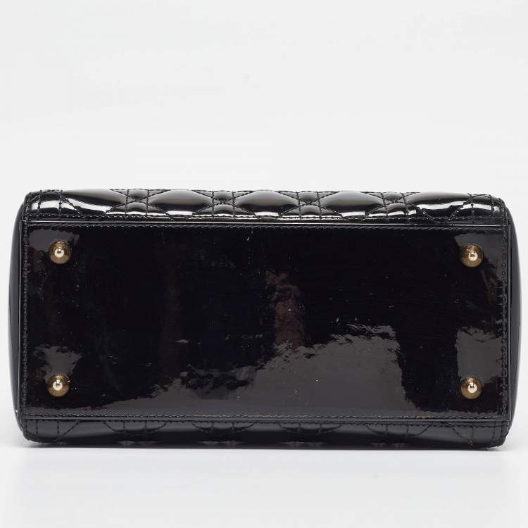 Pre Owned Dior Black Cannage Patent Leather Medium Lady Dior Tote